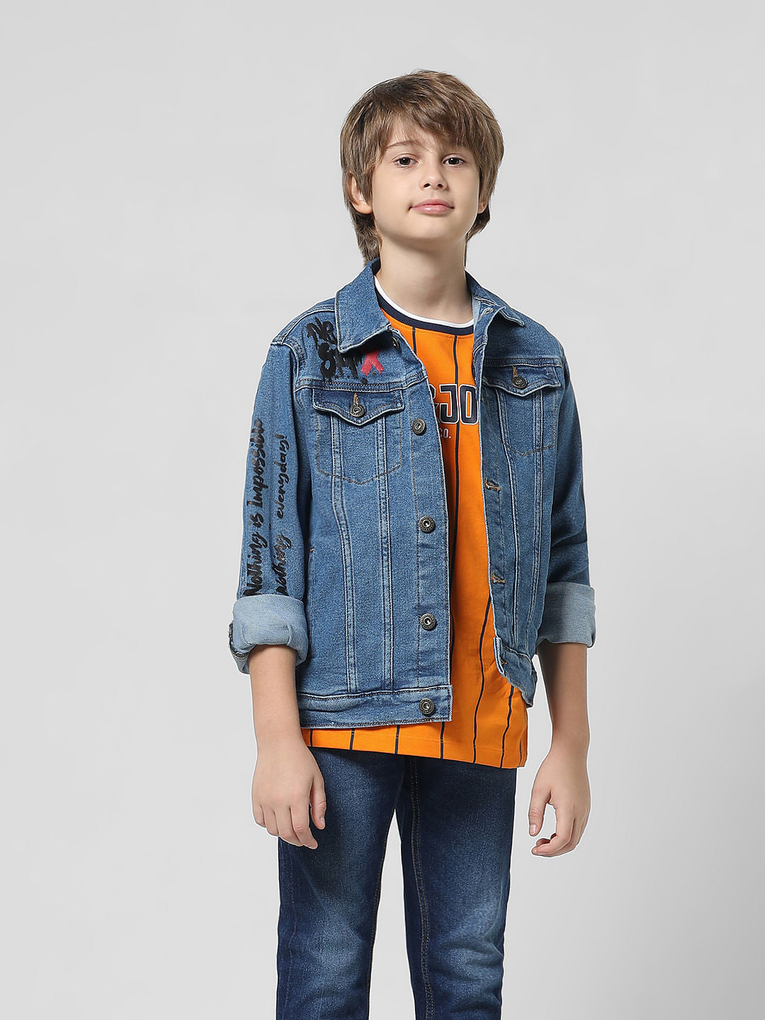 Blue Printed Denim Jacket
