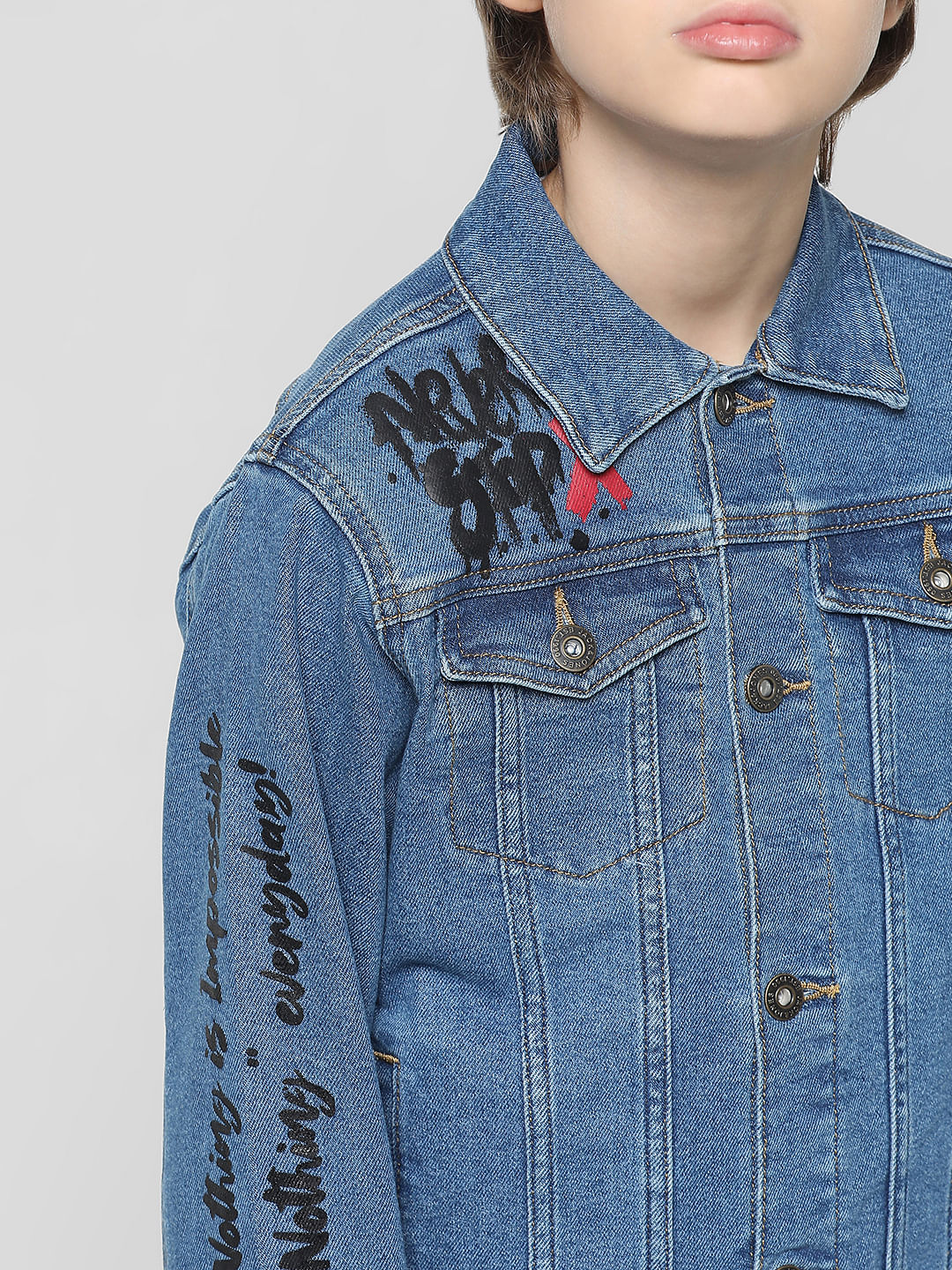 Blue Printed Denim Jacket