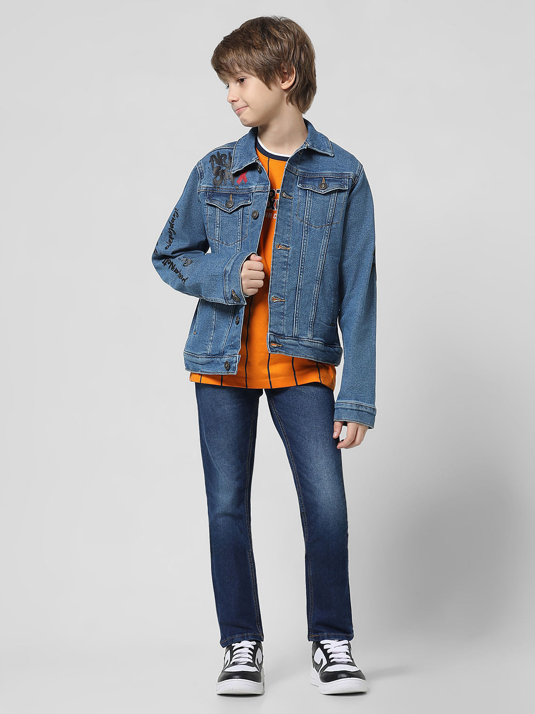 Blue Printed Denim Jacket