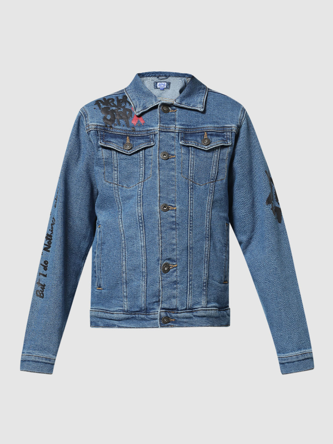 Blue Printed Denim Jacket
