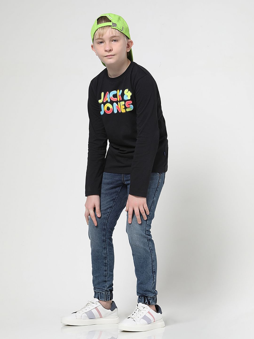 Blue Mid Rise Denim Joggers