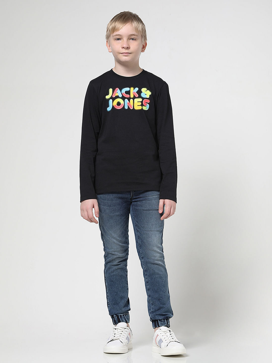 Blue Mid Rise Denim Joggers