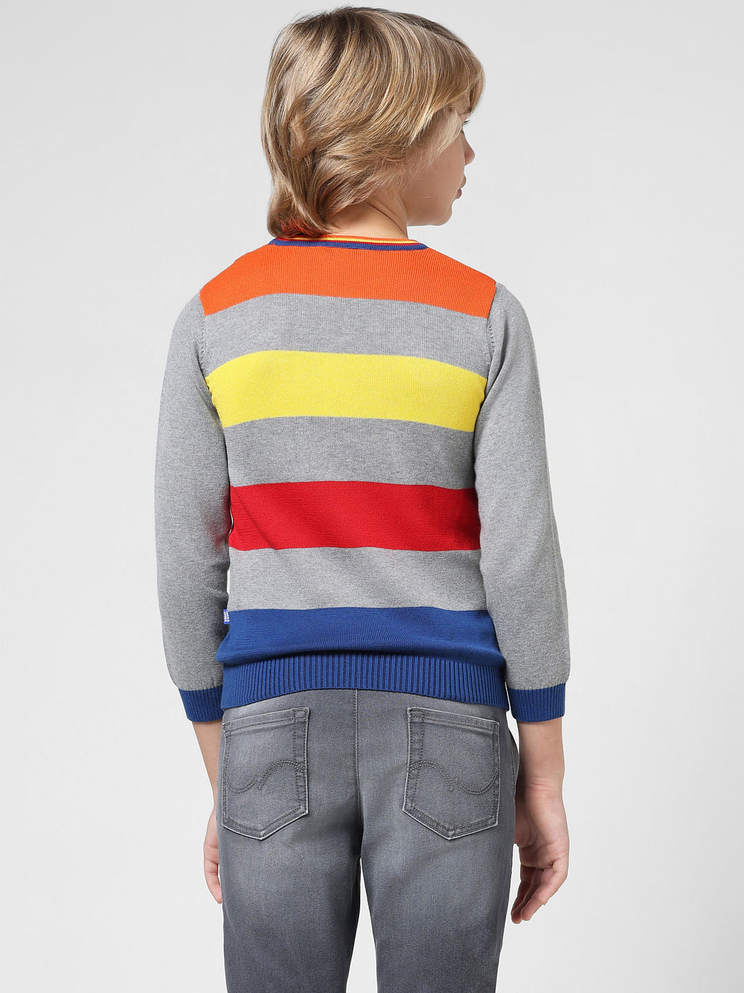 JUNIOR BOYS Grey Striped Logo Print Pullover