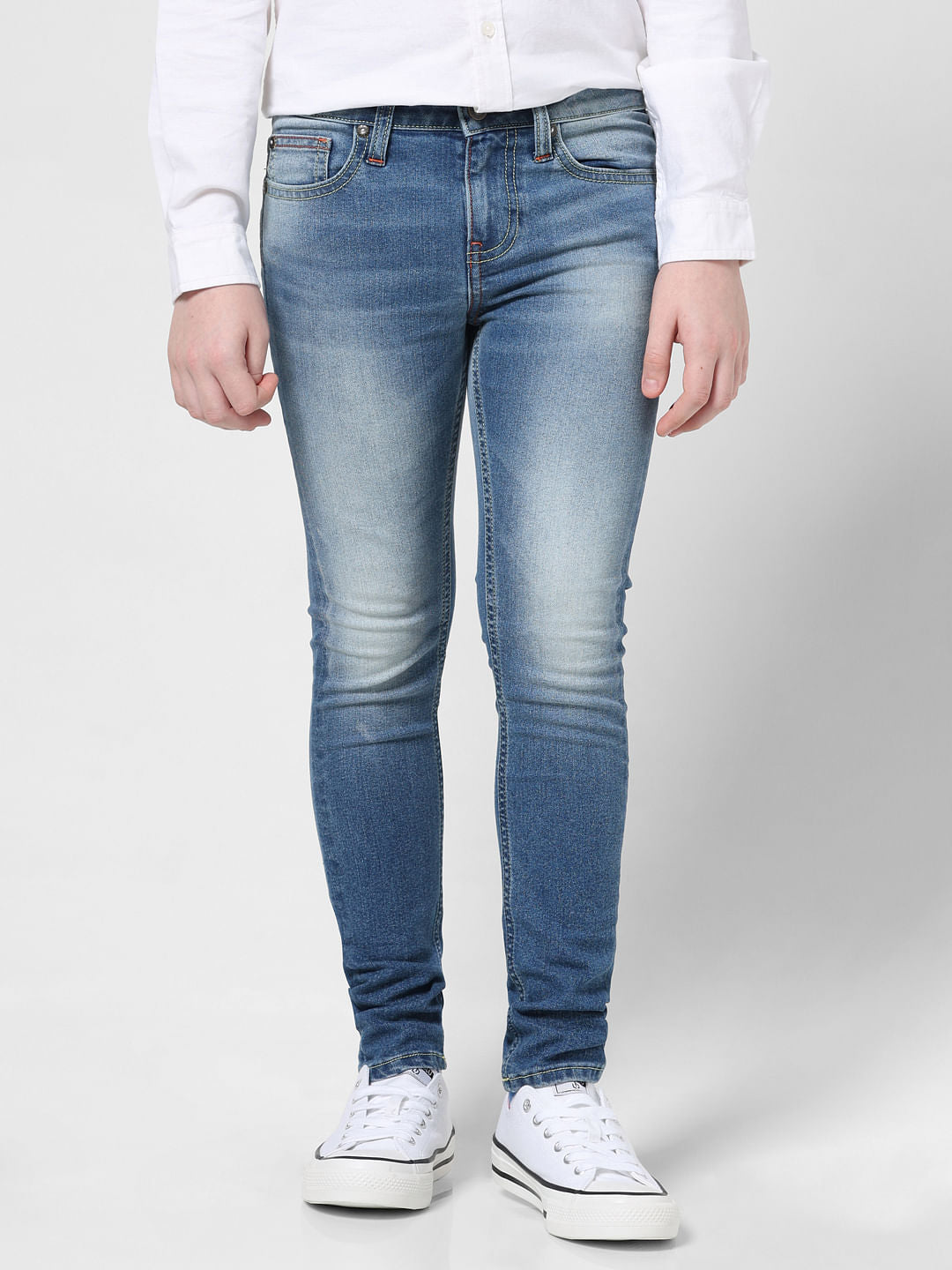 Blue Mid Rise Washed Glenn Slim Jeans