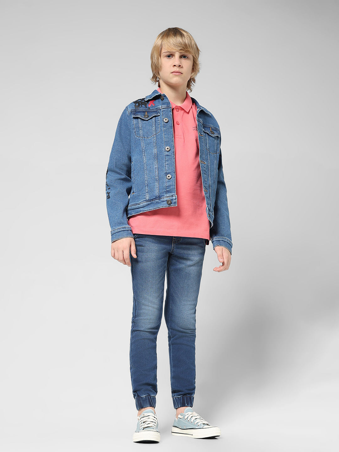 JUNIOR BOYS Blue Washed Denim Joggers