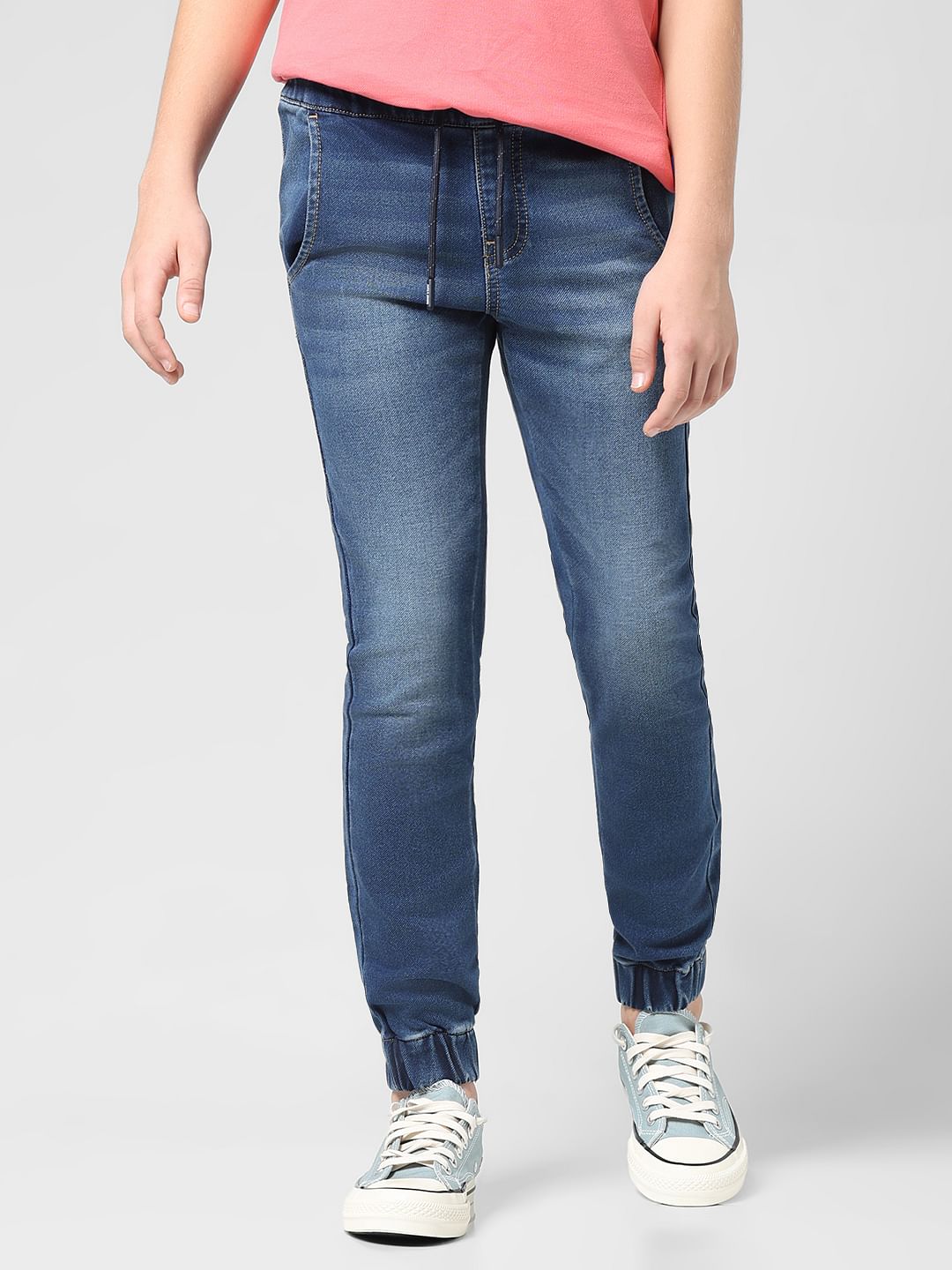 JUNIOR BOYS Blue Washed Denim Joggers