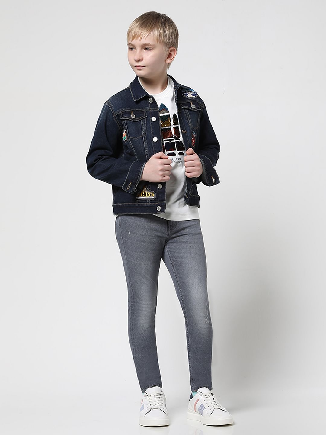 Boys Grey Mid Rise Glenn Slim Fit Jeans