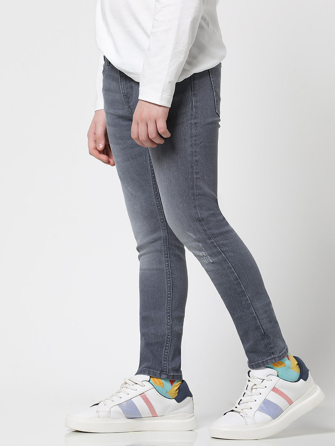 Boys Grey Mid Rise Glenn Slim Fit Jeans