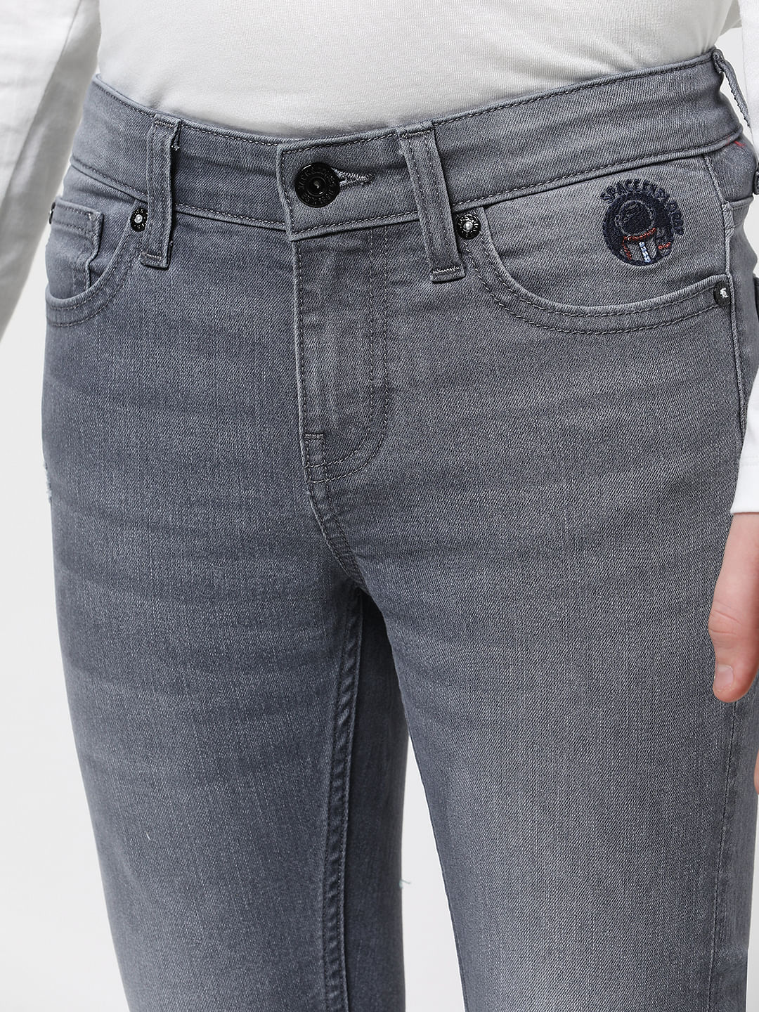 Boys Grey Mid Rise Glenn Slim Fit Jeans