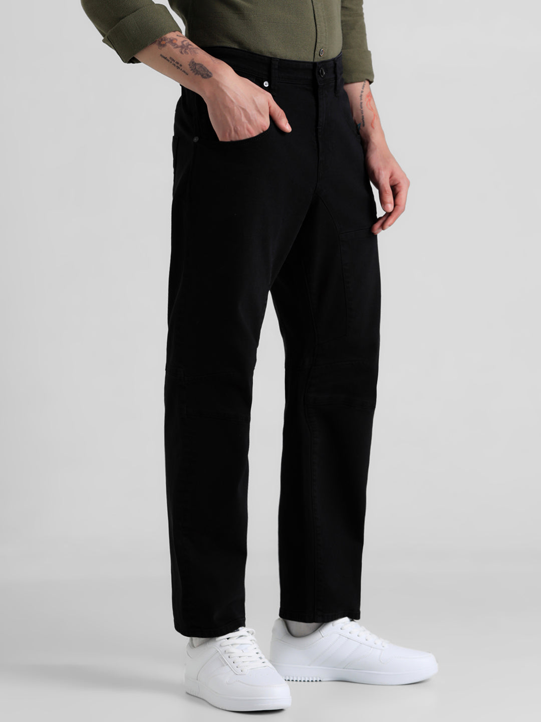 Black Regular Fit Cargo Pants