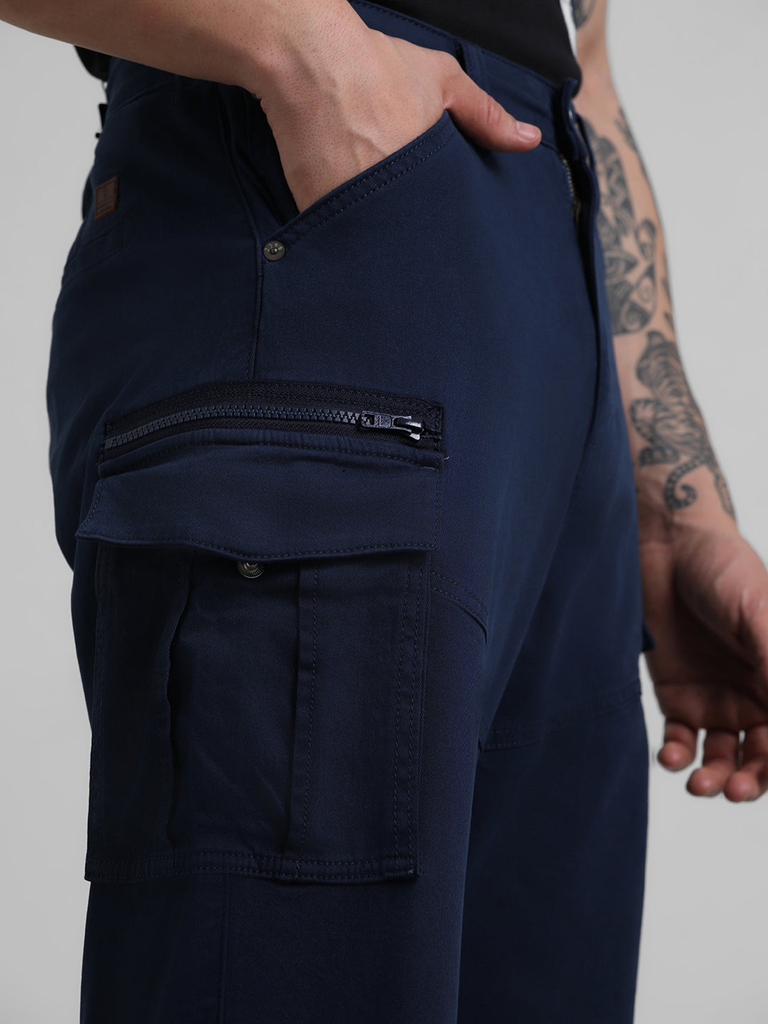 Navy Regular Fit Cargo Pants