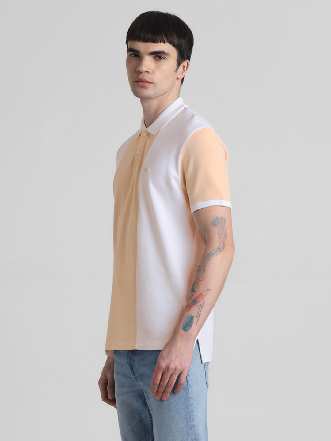White Colourblocked Cotton Polo