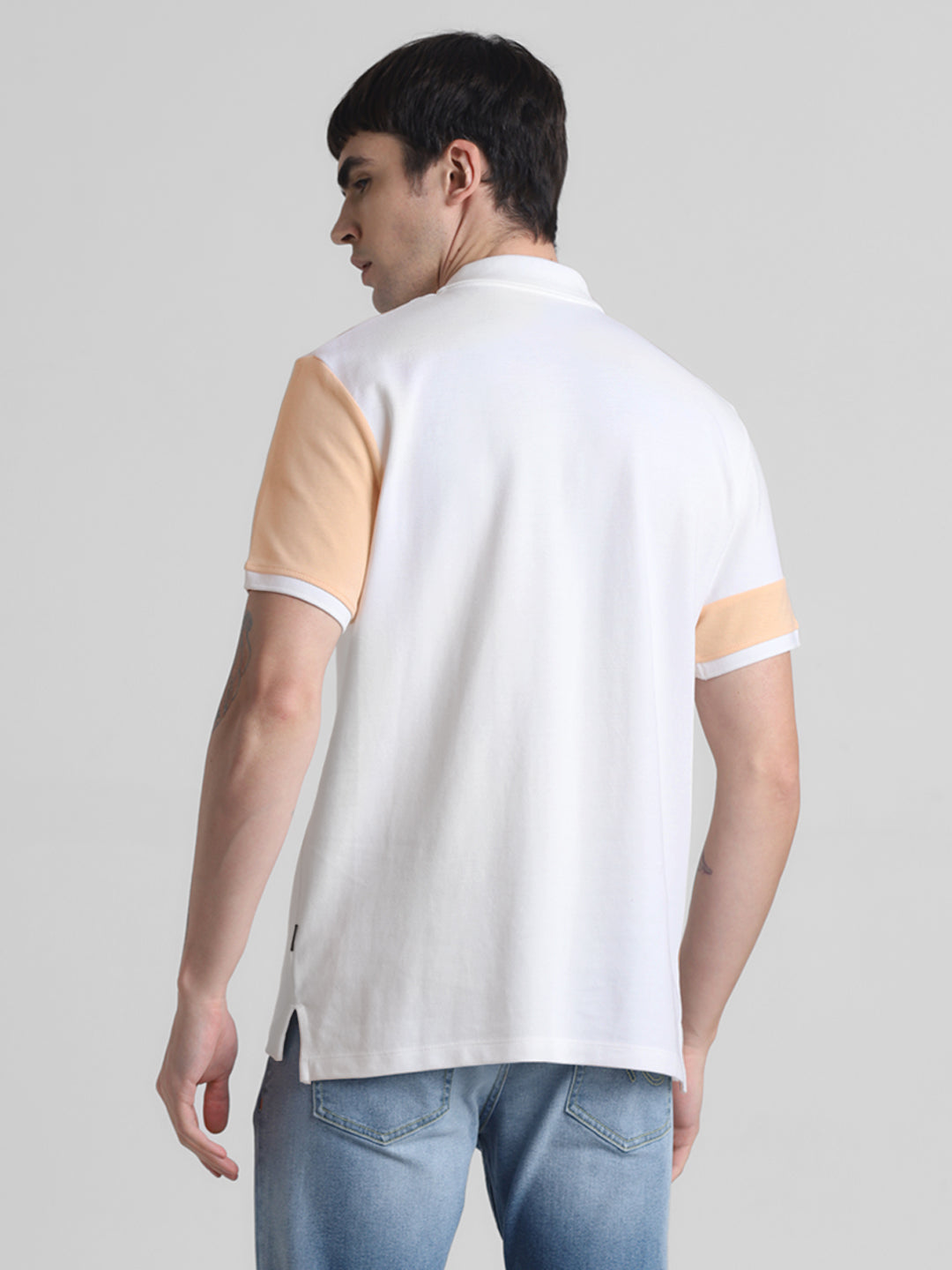 White Colourblocked Cotton Polo