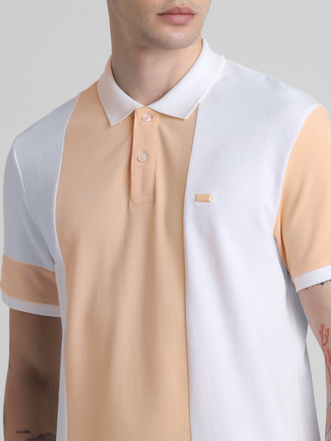 White Colourblocked Cotton Polo