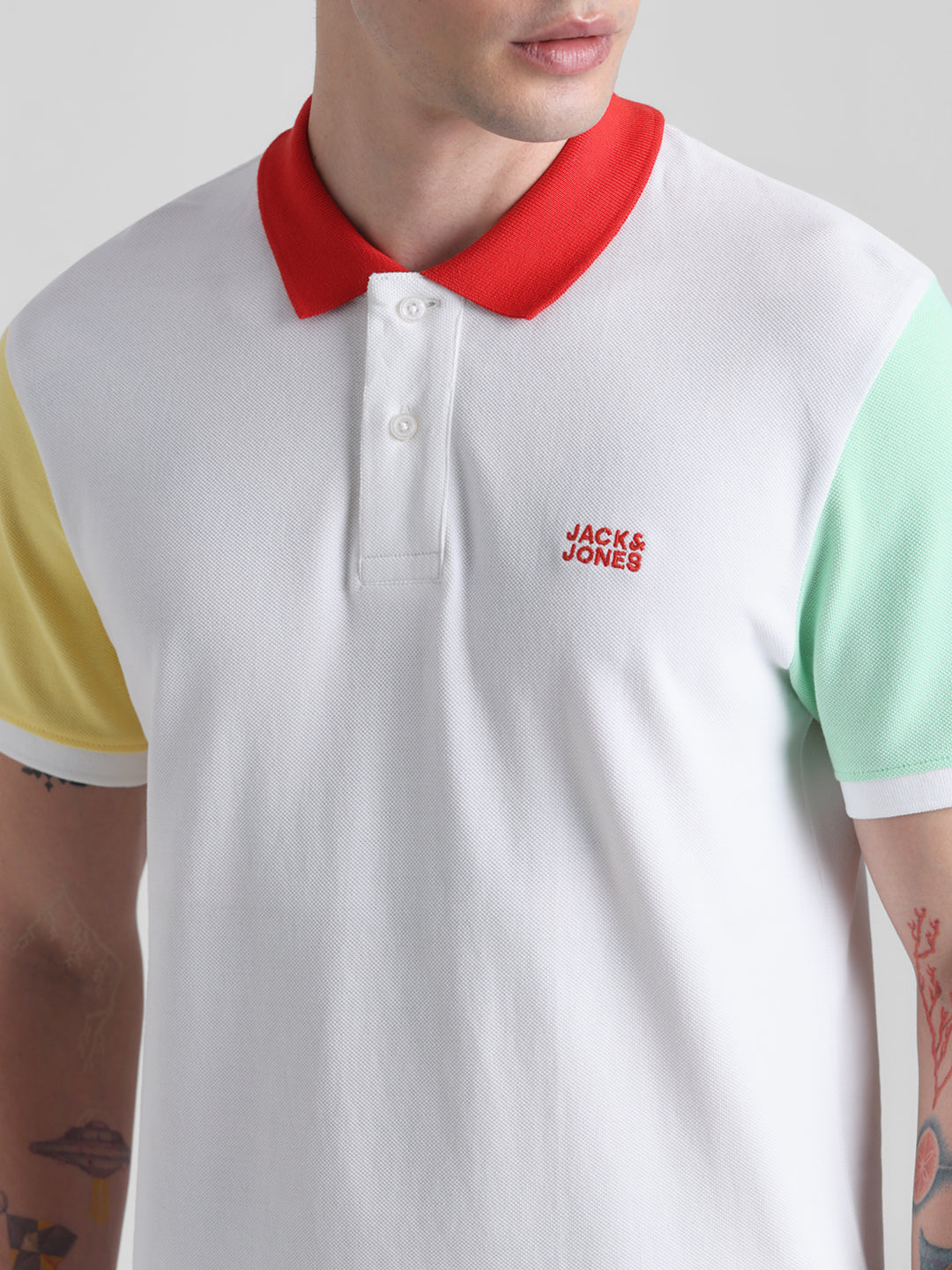 White Colourblocked Polo