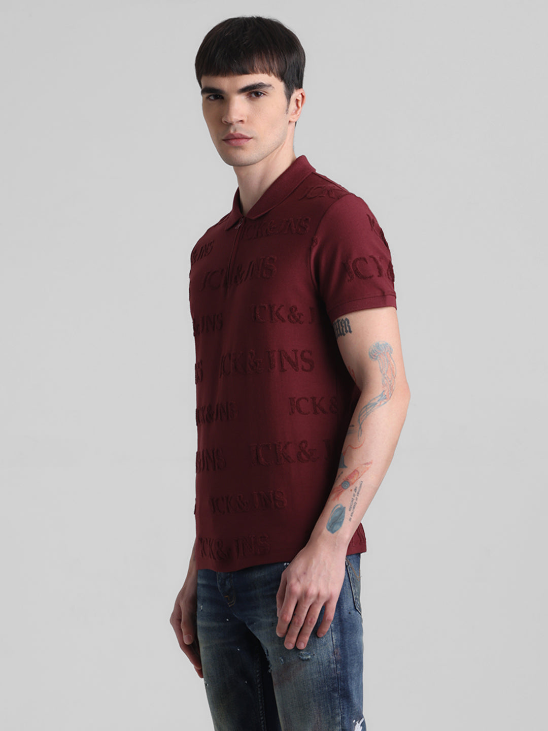 Maroon Embossed Logo Polo