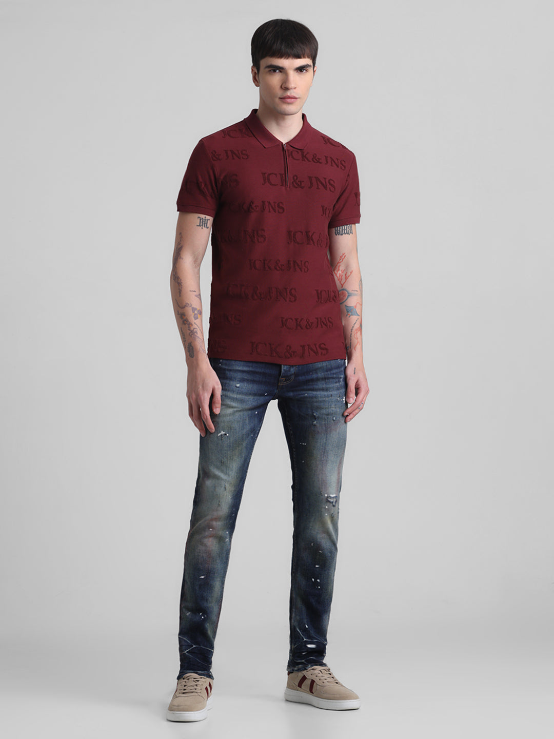 Maroon Embossed Logo Polo