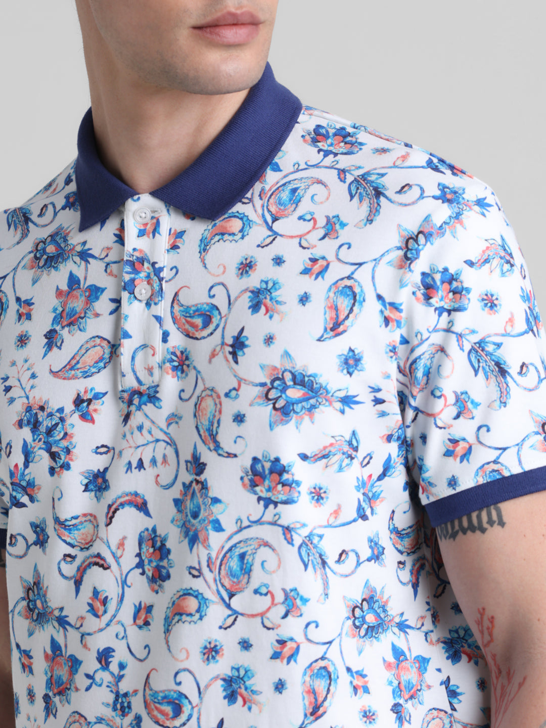 White Printed Polo