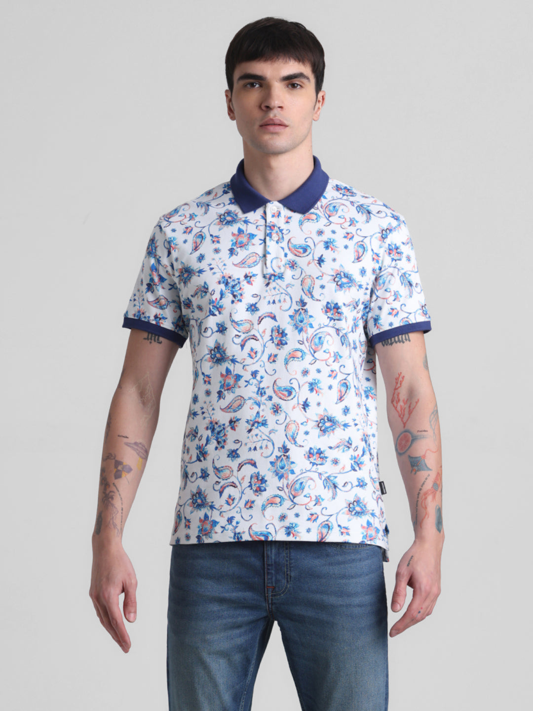 White Printed Polo