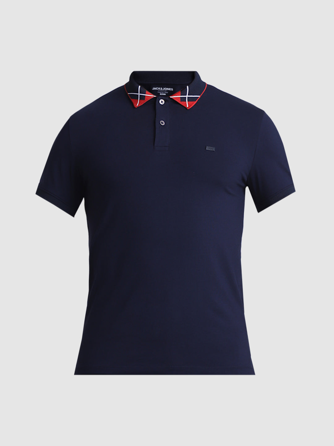 Navy Blue Printed Collar Detail Polo
