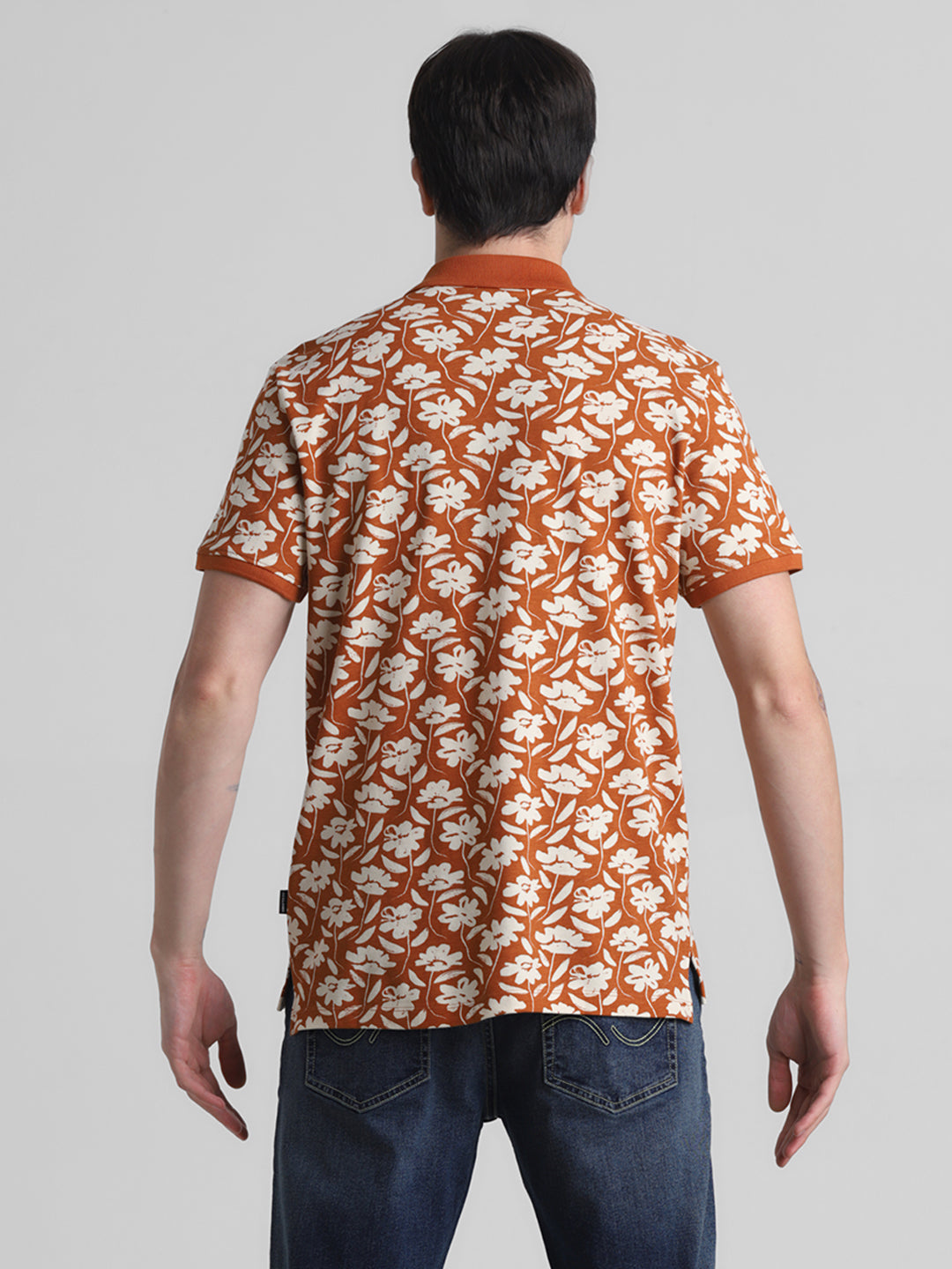 Brown Printed Regular Fit Polo