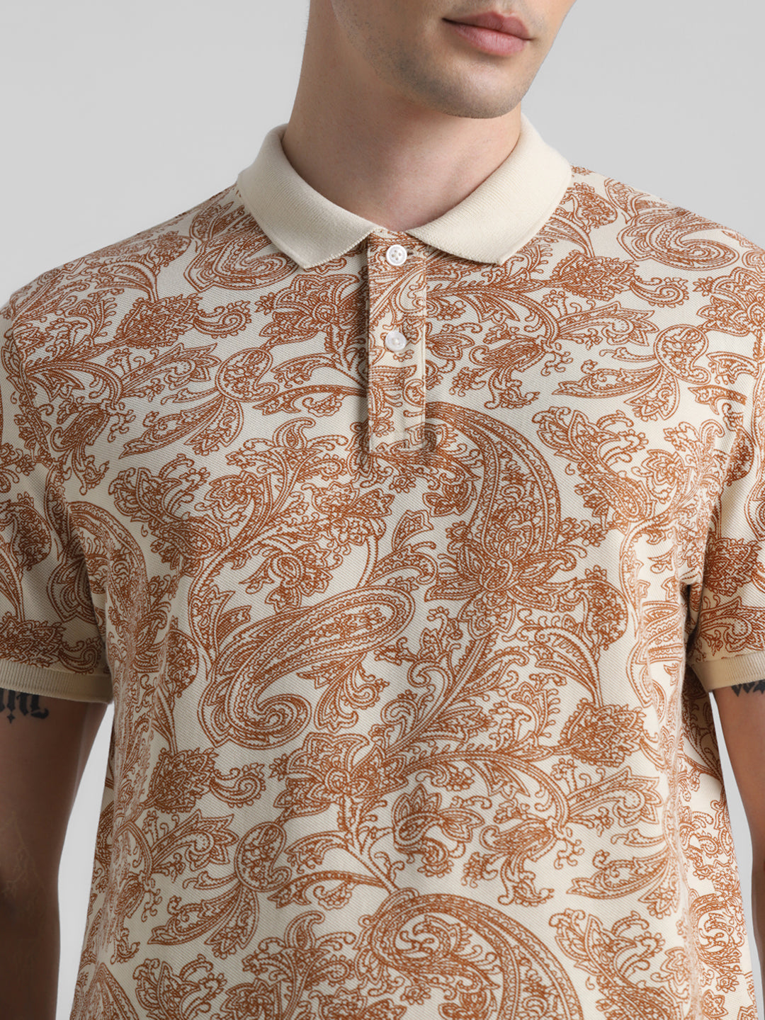 White Paisley Print Polo