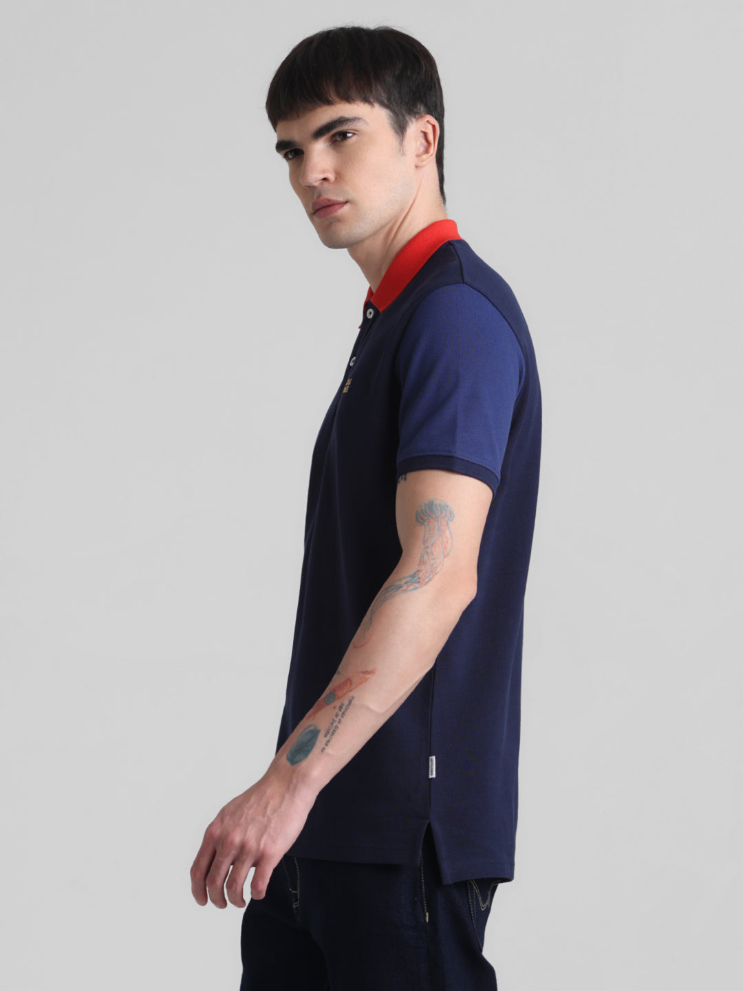 Navy Cotton Colourblocked Polo