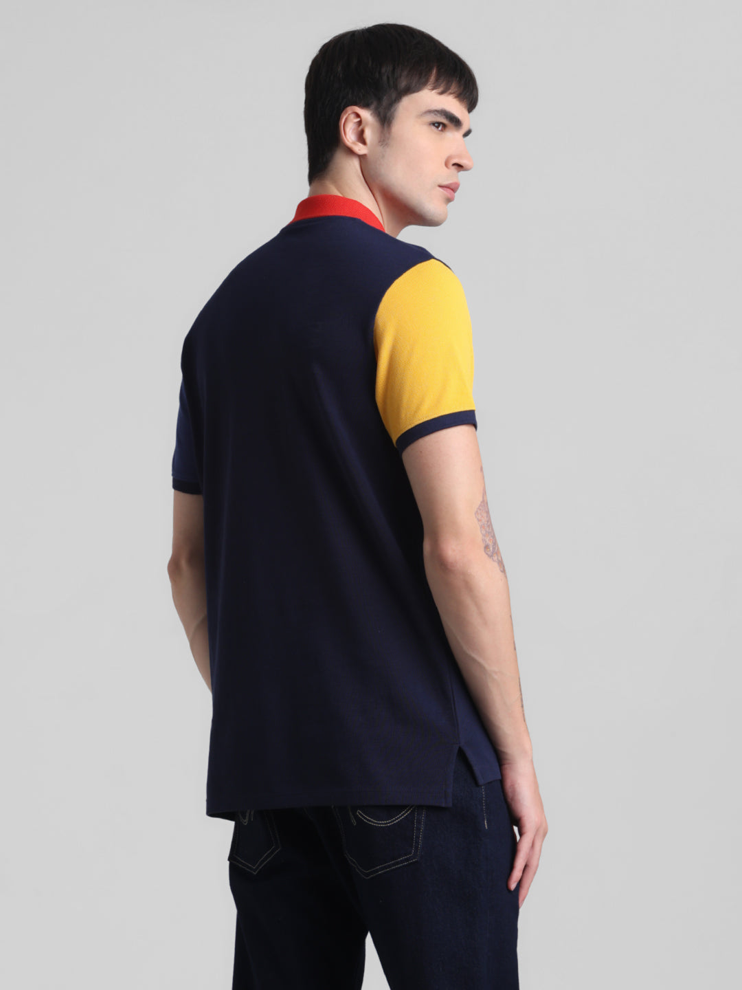Navy Cotton Colourblocked Polo