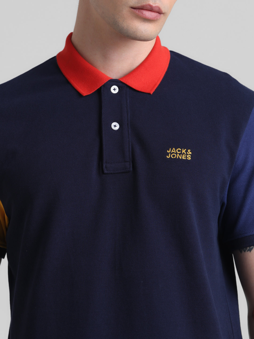 Navy Cotton Colourblocked Polo