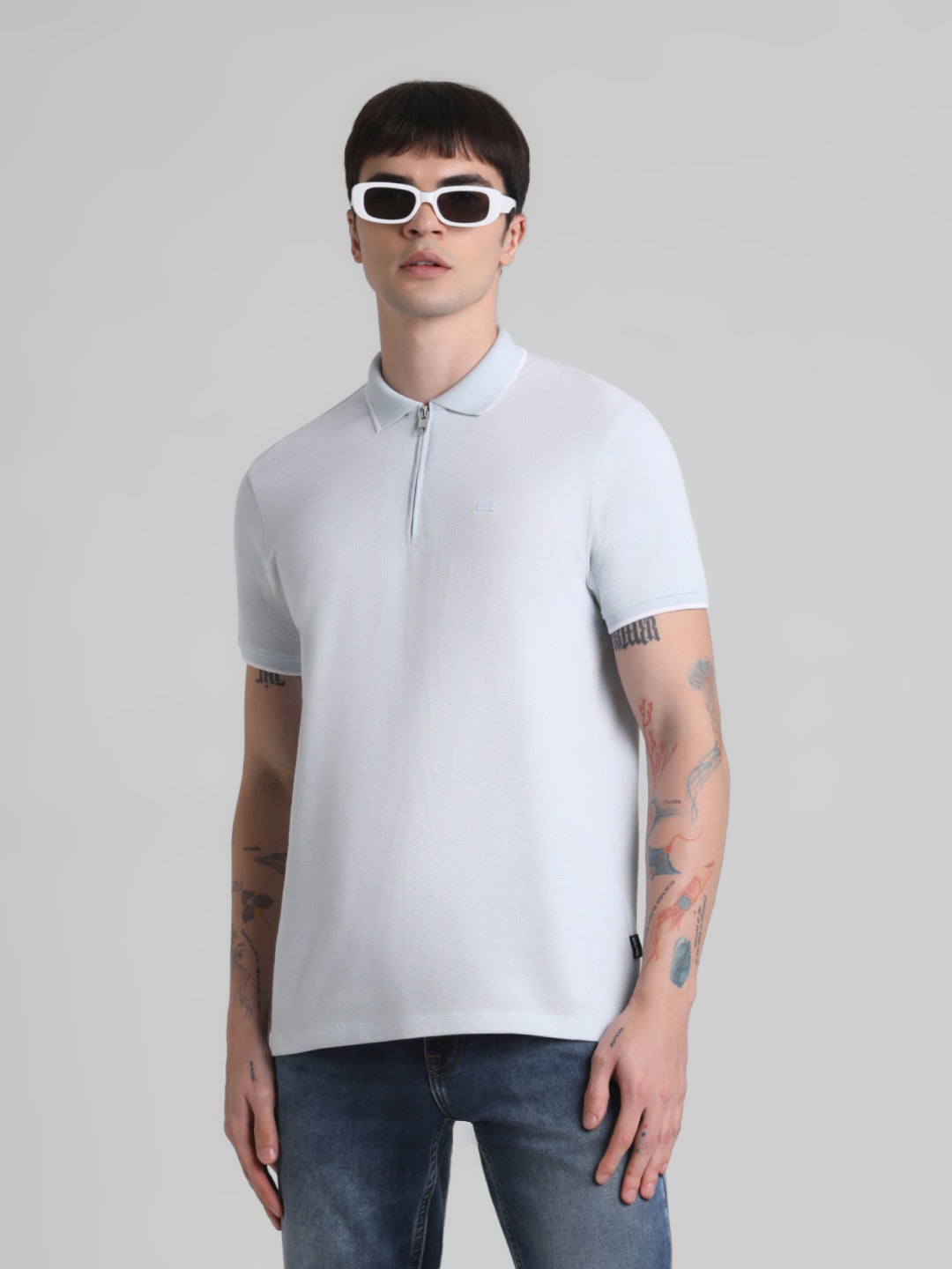 Light Blue Zip Detail Polo