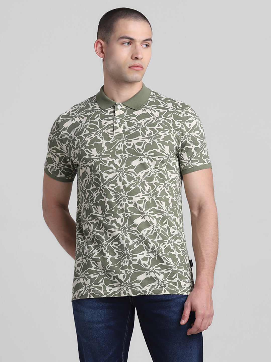 Green Printed Cotton Polo