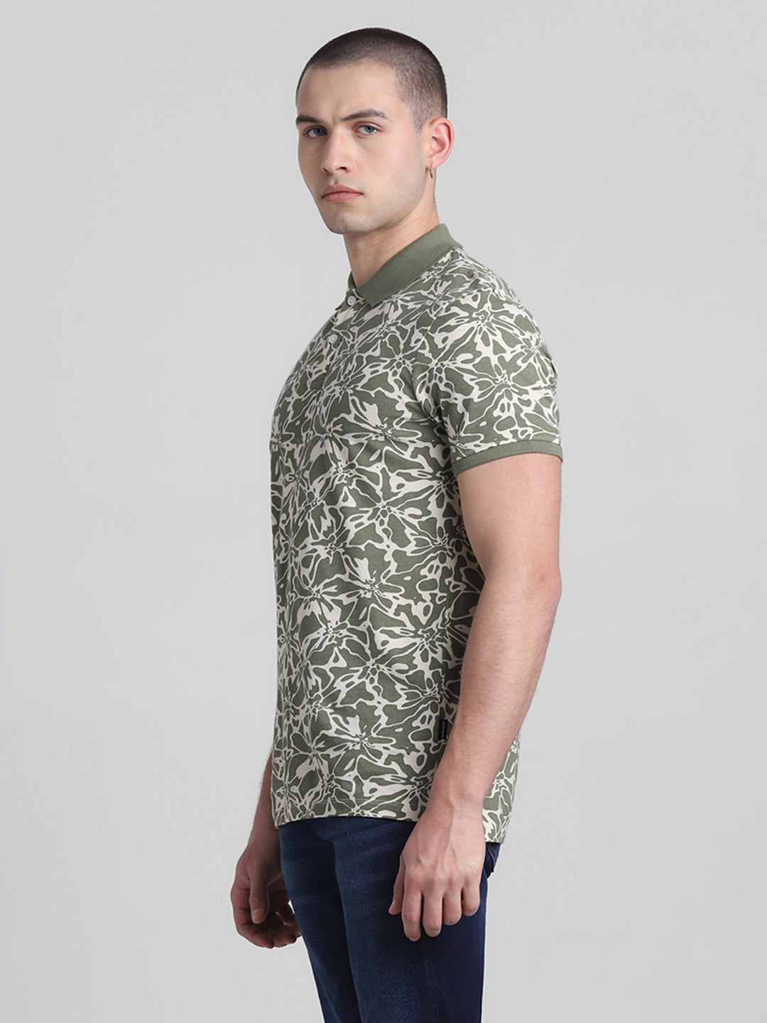 Green Printed Cotton Polo
