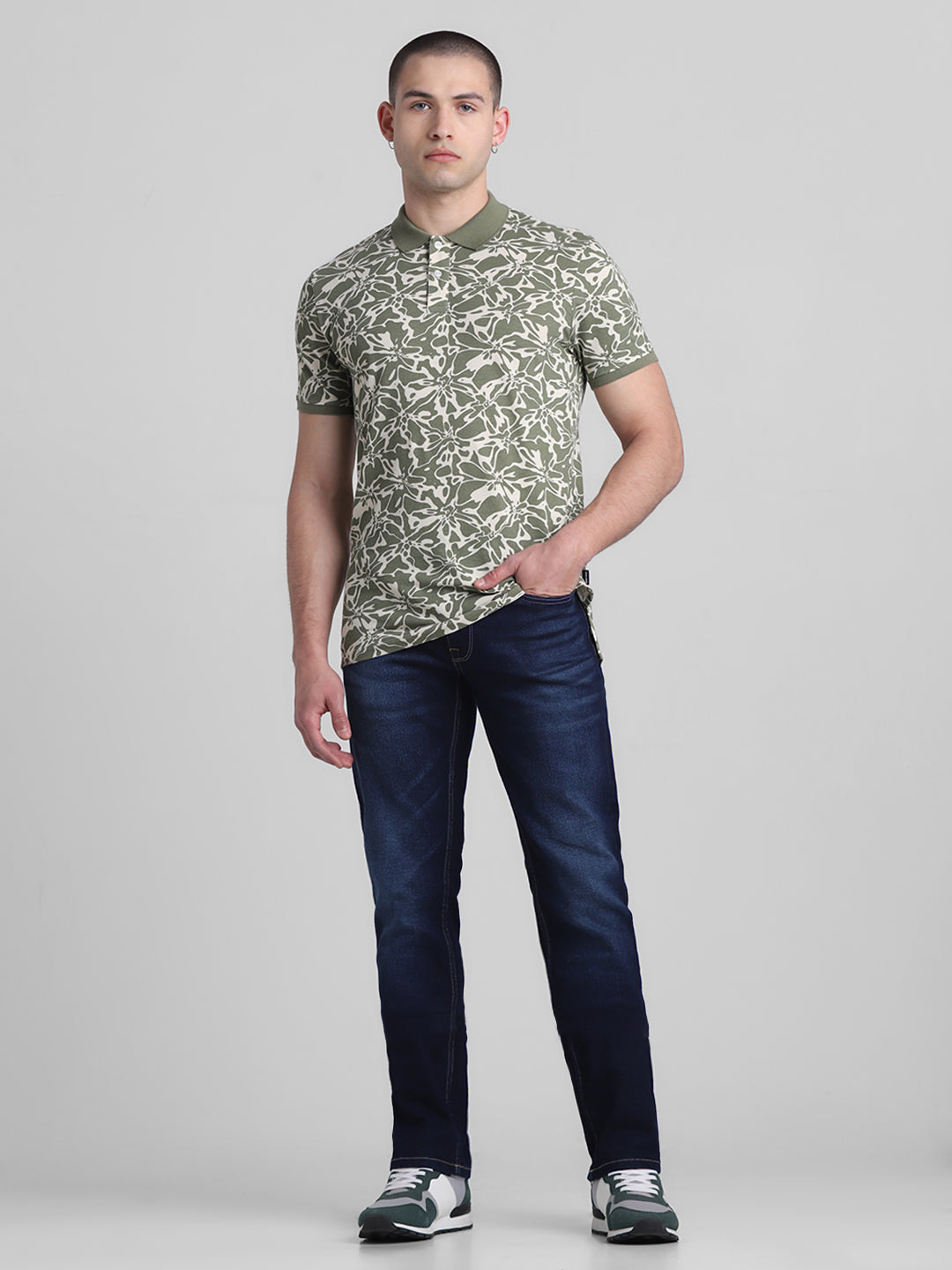 Green Printed Cotton Polo