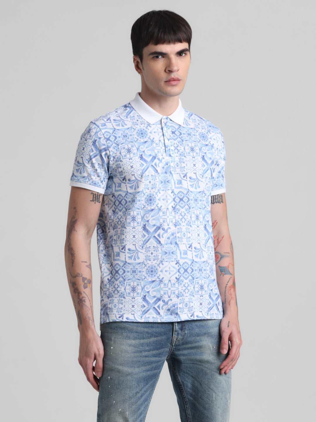 White Printed Polo