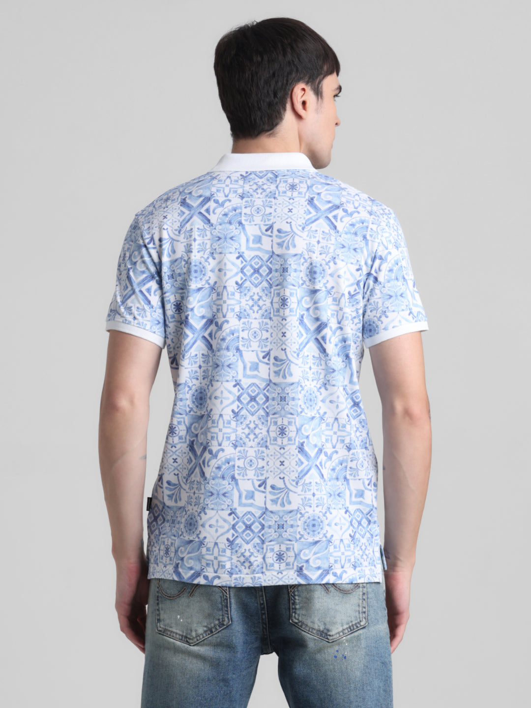 White Printed Polo
