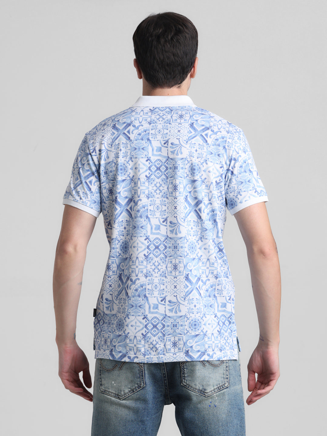 White Printed Polo