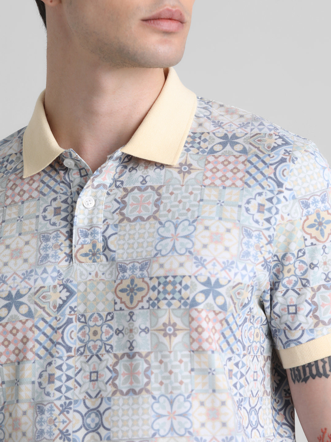 Printed Cotton Blend Polo