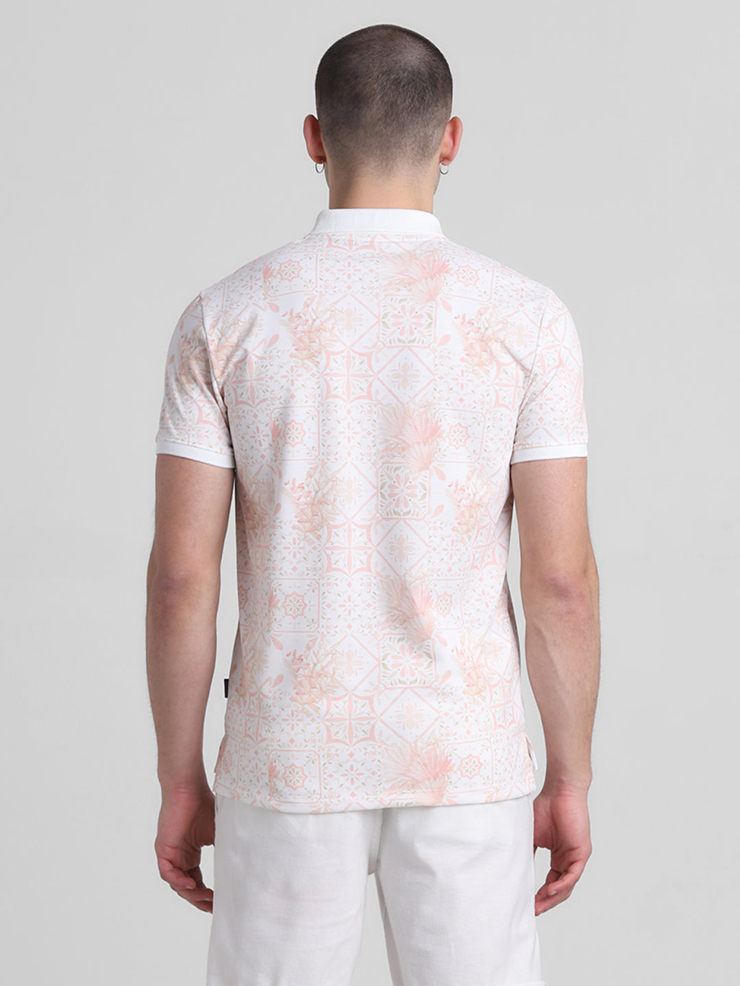 White Floral Print Polo