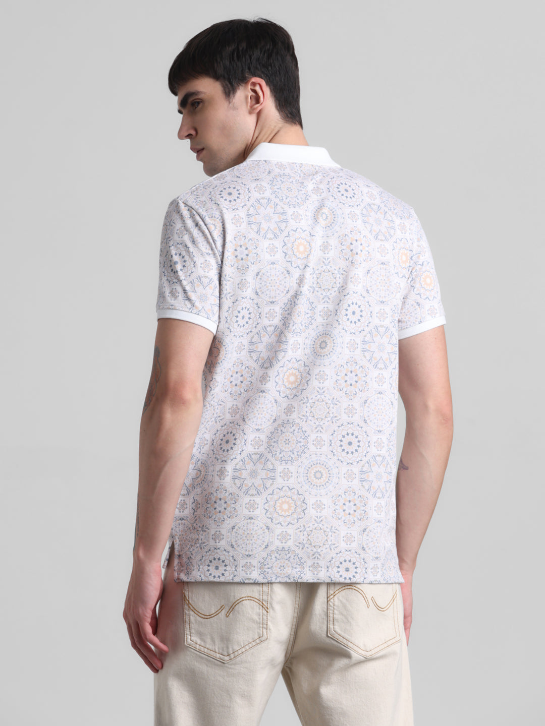 White Printed Polo