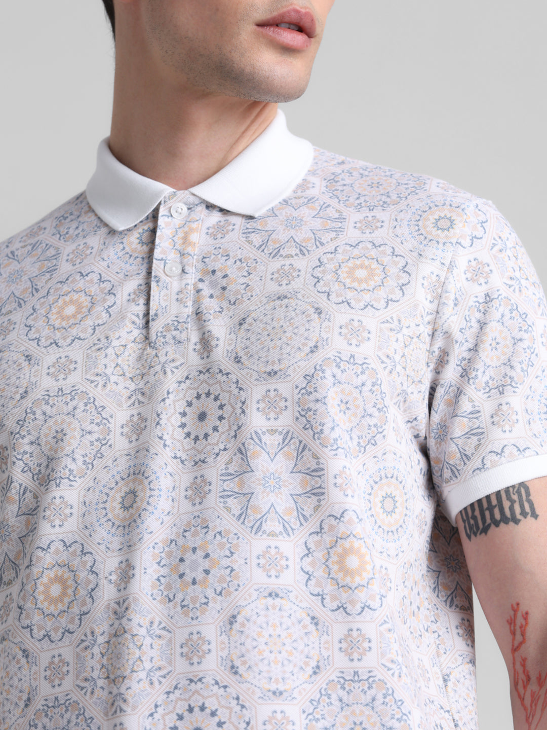 White Printed Polo