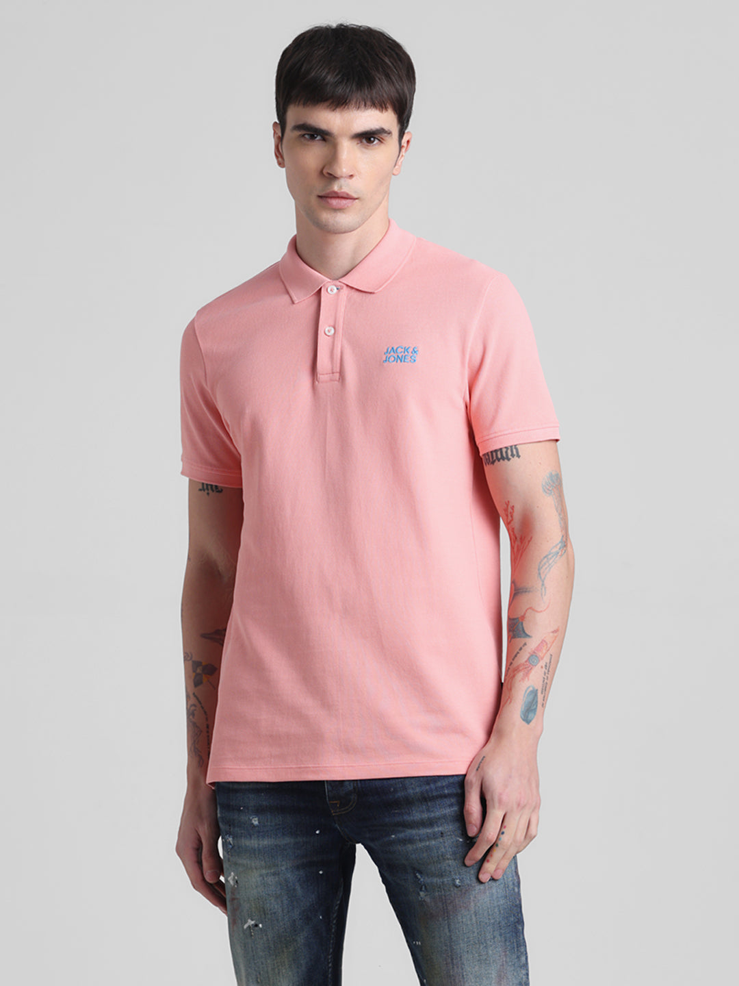 Flamingo Pink Logo Print Cotton Polo