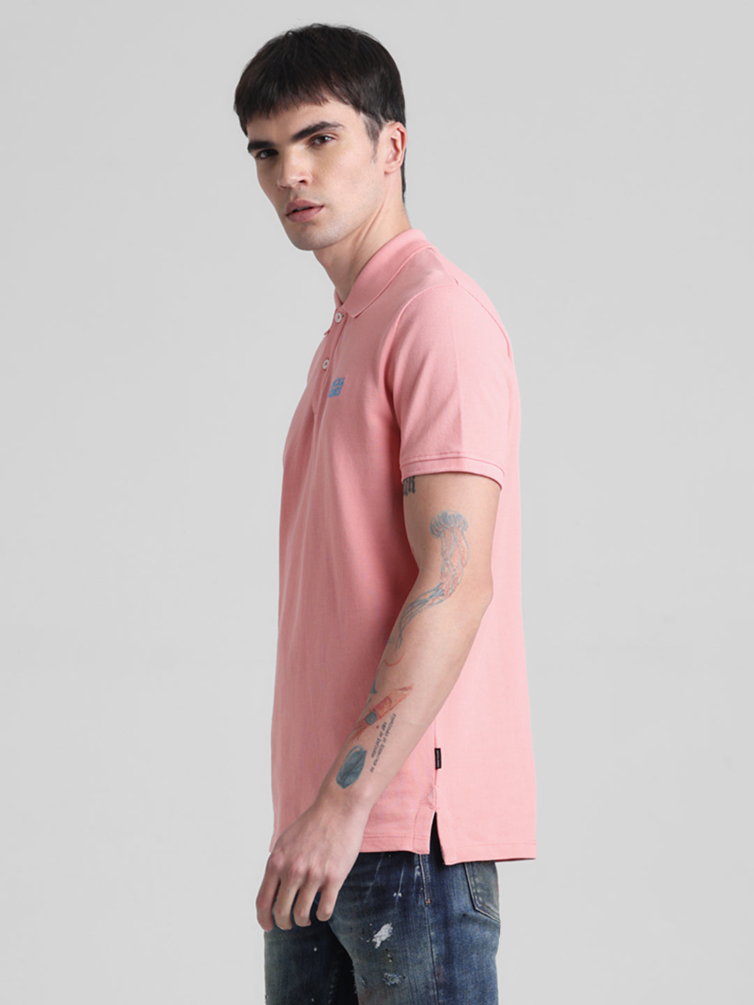 Flamingo Pink Logo Print Cotton Polo