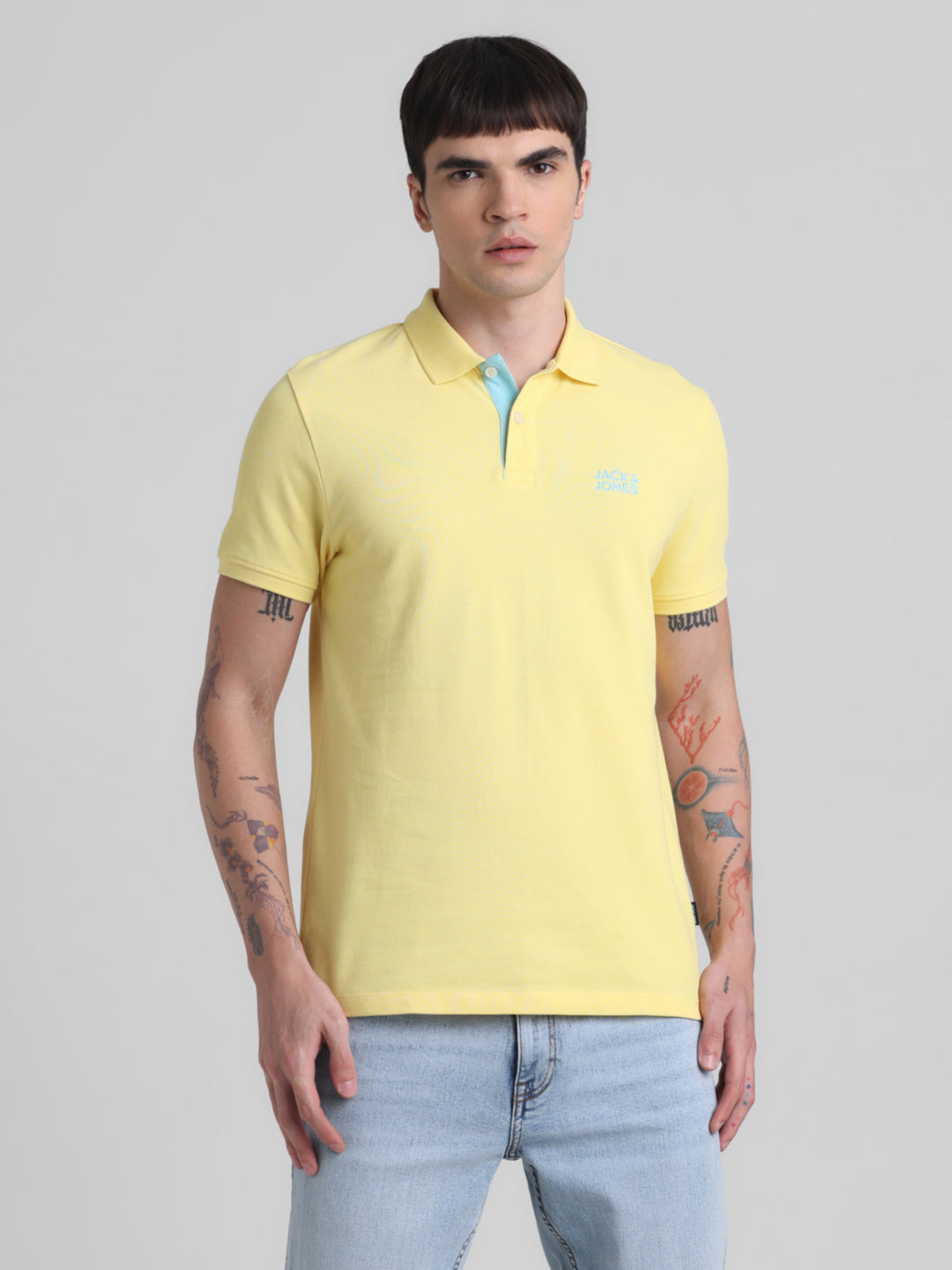 Yellow Logo Print Cotton Polo