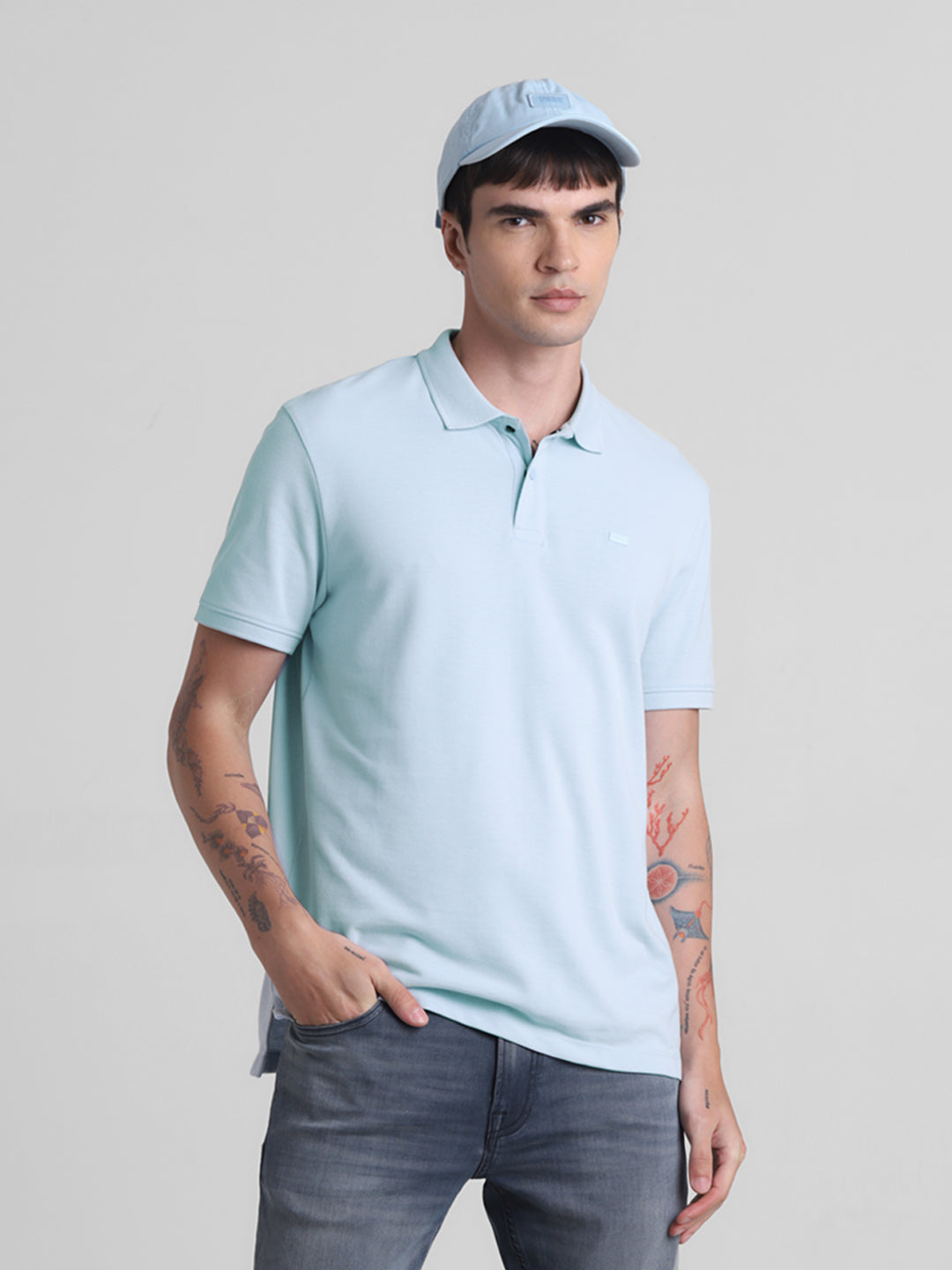 Sky Blue Cotton Blend Polo