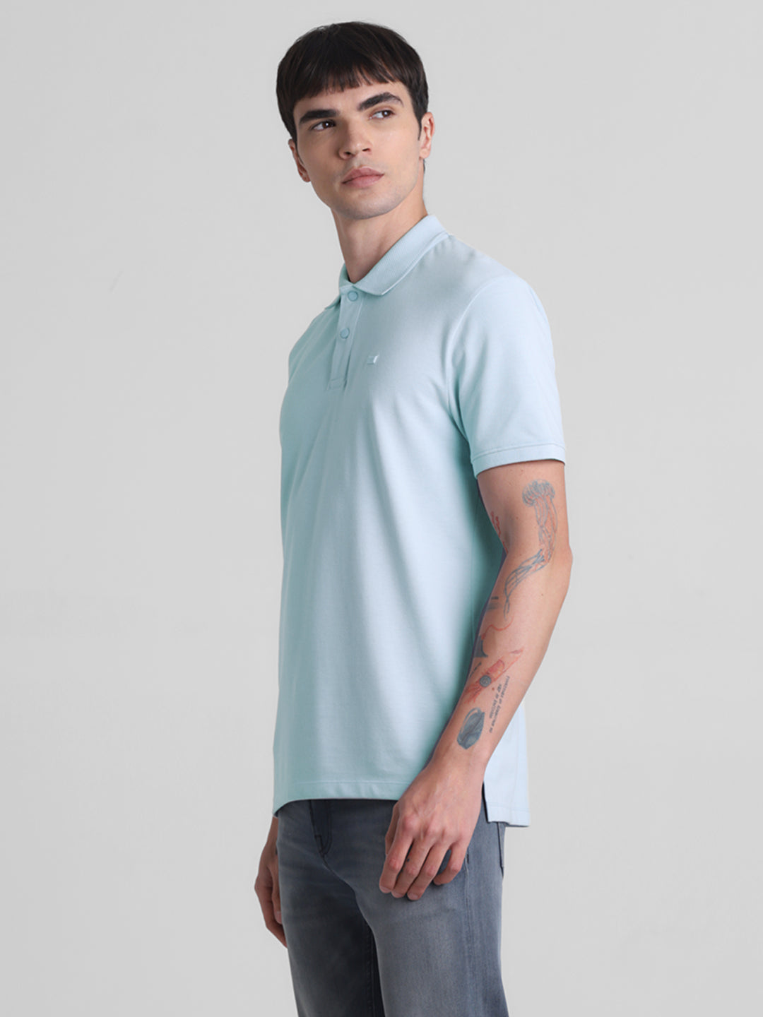 Sky Blue Cotton Blend Polo