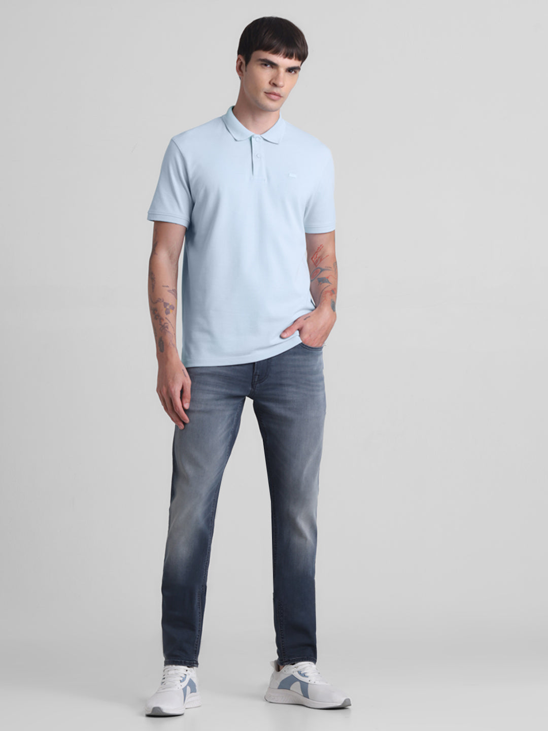 Sky Blue Cotton Blend Polo