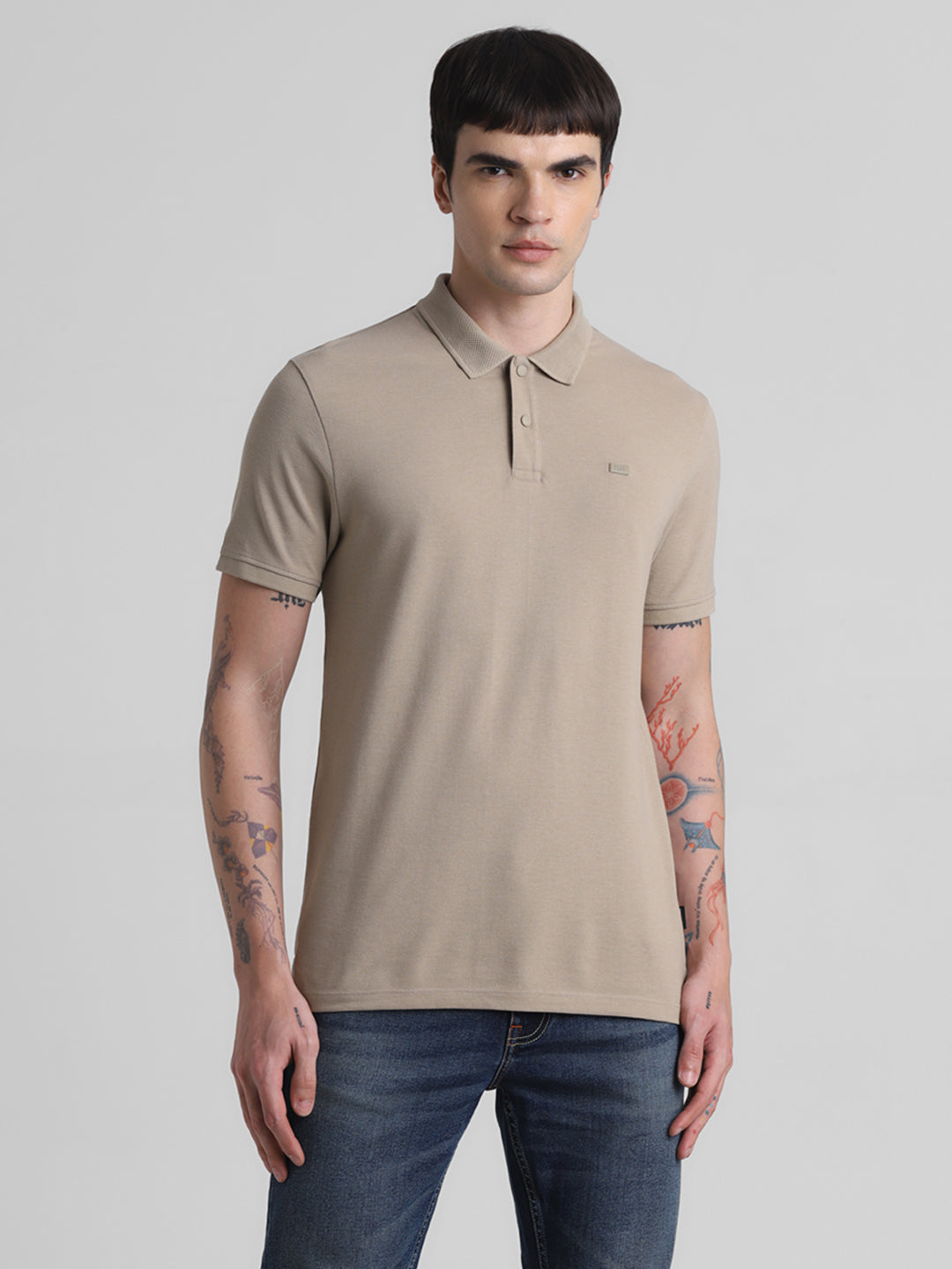 Beige Cotton Blend Polo