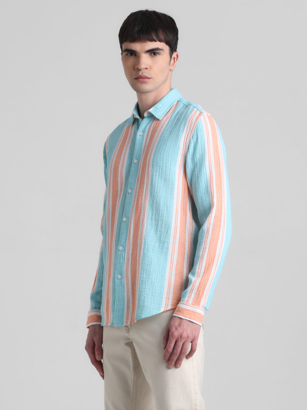 Light Blue Colourblocked Striped Shirt