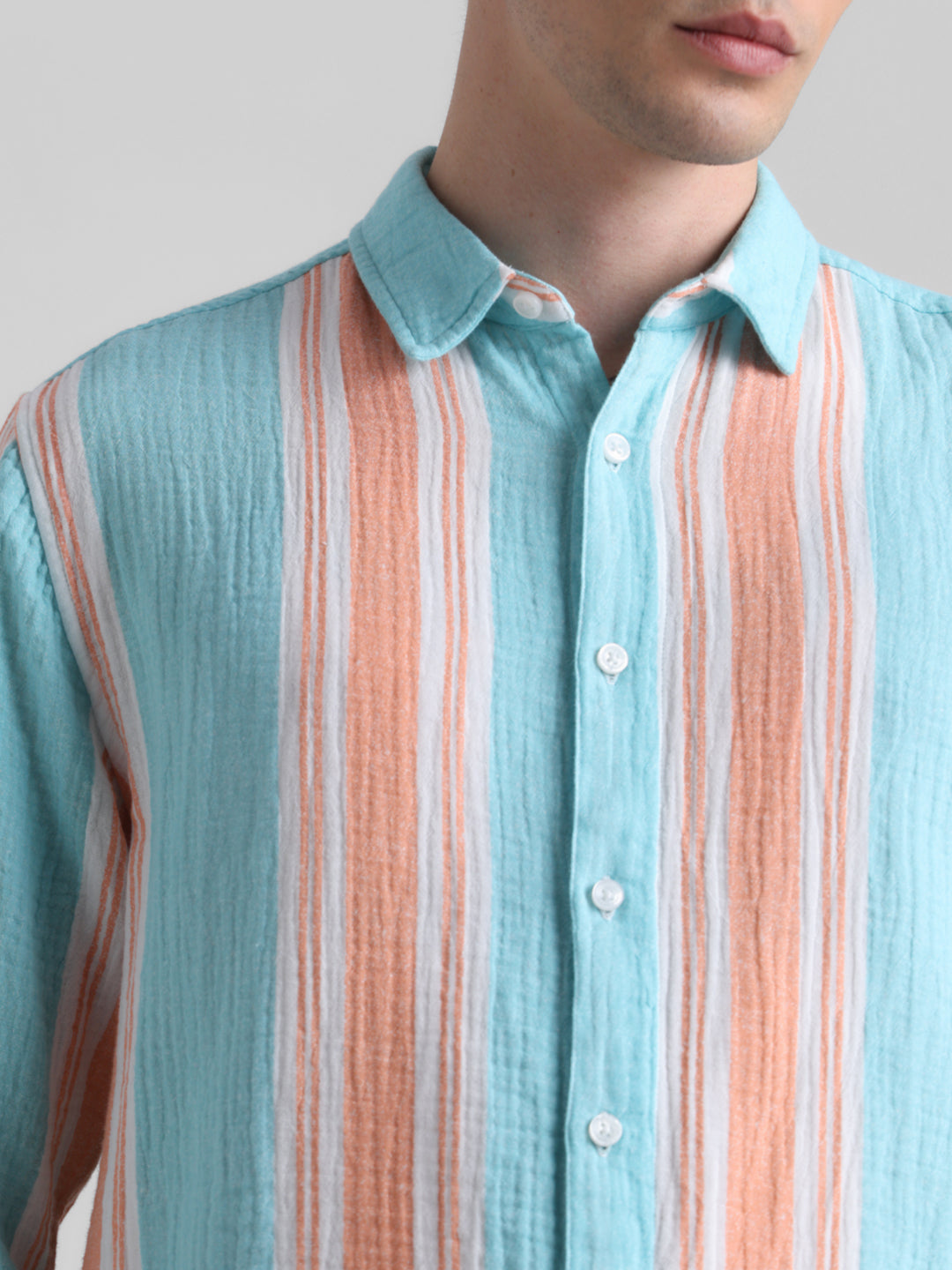 Light Blue Colourblocked Striped Shirt