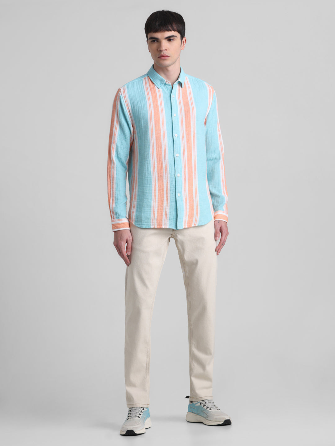 Light Blue Colourblocked Striped Shirt